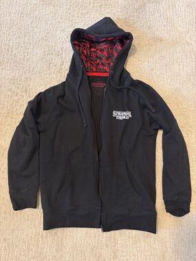 Netflix Stranger Things Black Hoodie with Red Interior Graphics